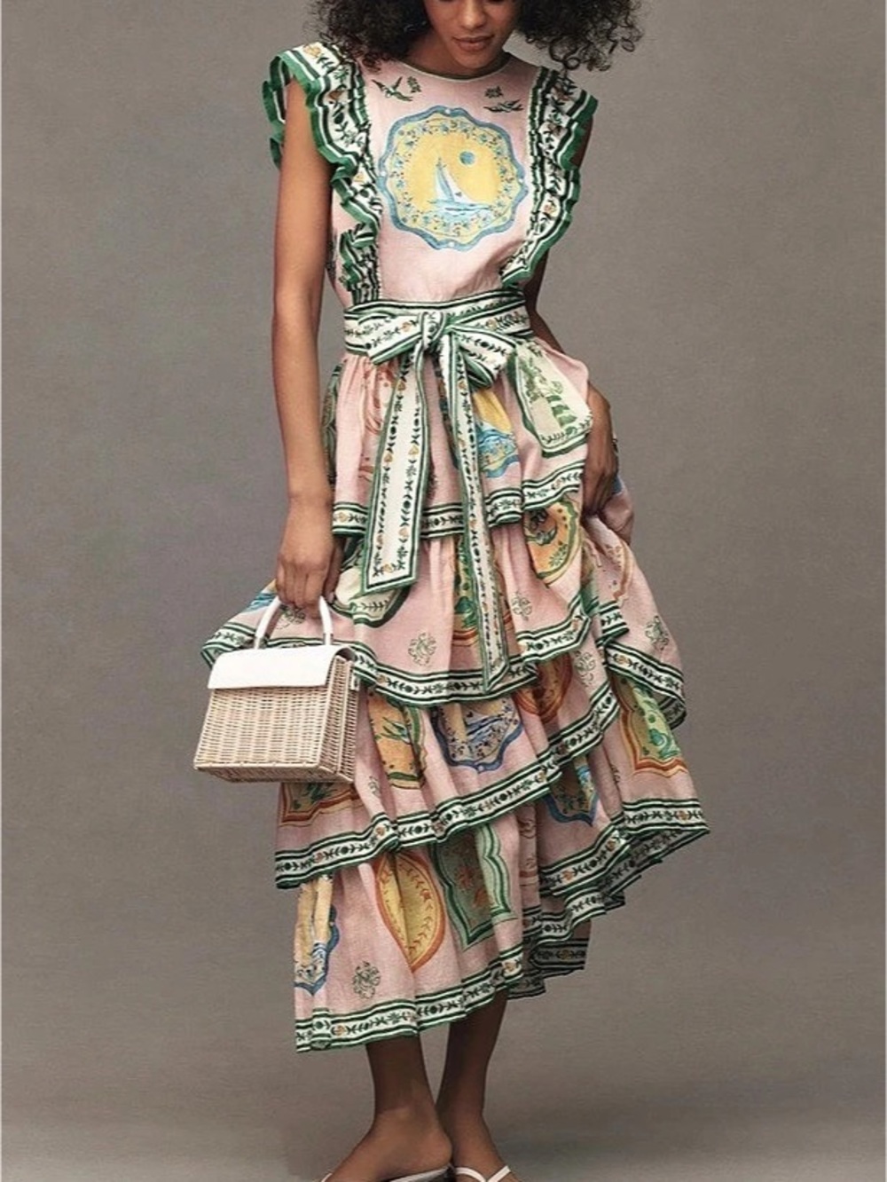 Alemais porcelain frill tear linen maxi dress